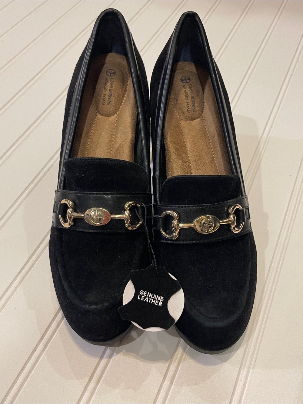 Giani Bernini Black Suede Loafers with Gold-Tone Horsebit